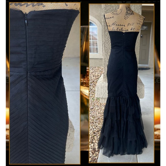 Lulus Strapless Black Tulle Pleated Trumpet Stunning Icon Maxi Dress Size M - Picture 5 of 12